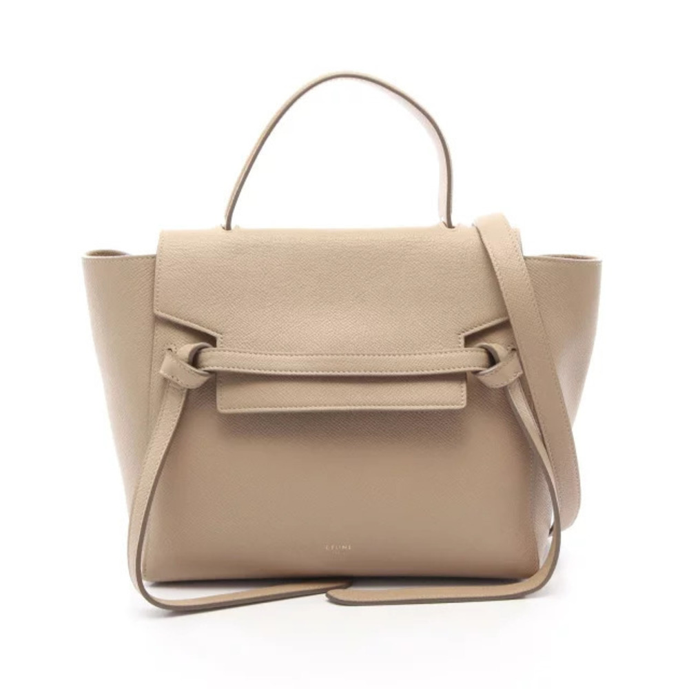 Celine Belt Leather Crossbody BAG Handbag Leather Beige Cream
